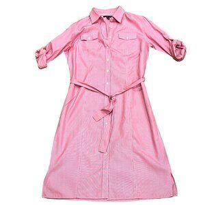 Lands' End Striped Midi Shirt Dress, Cotton, 10